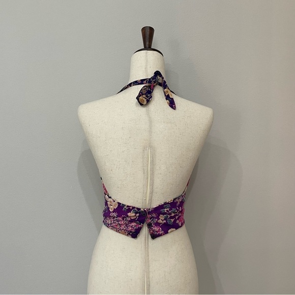 HALTER Floral Colorful Reversible Crop Top - Picture 7 of 12